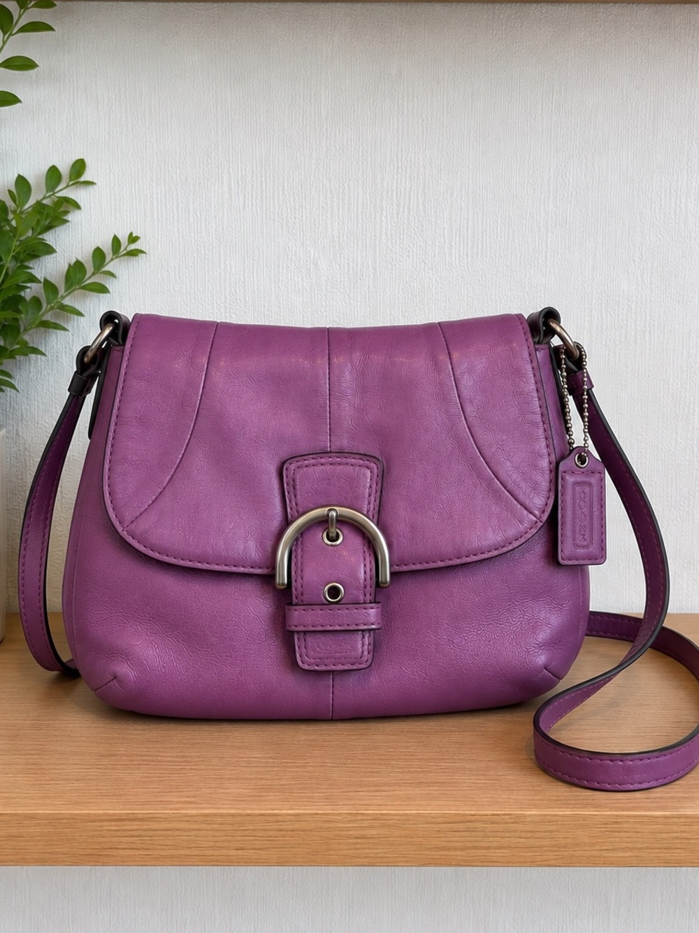 Coach Soho Purple Leather Flap Crossbody Bag EUC